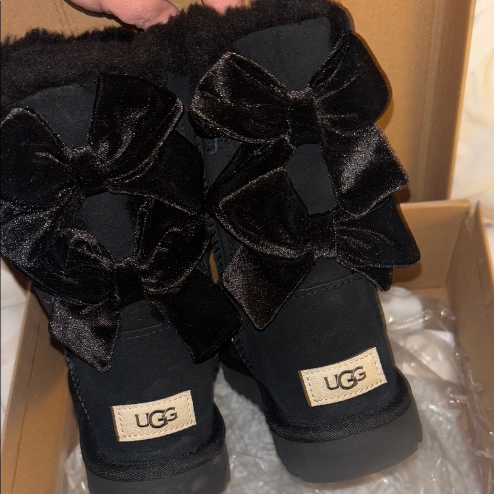 UGG Black Boots with Velvet Bows